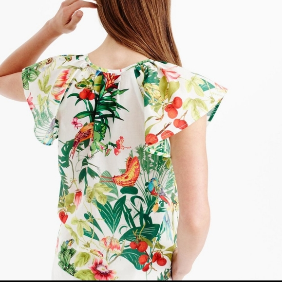 J. CREW Into The Wild Italian Ratti Tropical Floral Print Ruffle Sleeve Top NWT - Picture 5 of 14